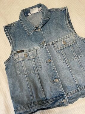 Vintage 90s DKNY denim vest M acid light wash streetwear punk grunge core